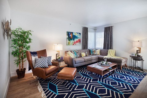 furnished living room with couches and chairs at the adelaideelaide apartments